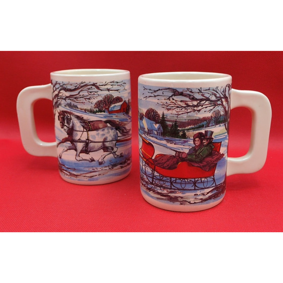 Victorian Christmas Mugs – Vintage Holiday Stoneware Set - Picture 14 of 15